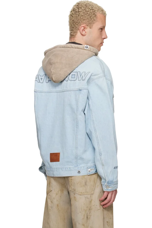 AAPE by A Bathing Ape Blue 'AAPENOW' Moonface Hooded Denim Jacket, photo 3 of 4 from SSENSE