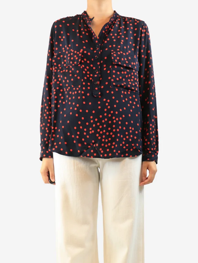 Stella McCartney Navy and red polka dot blouse - size UK 12 in Red Silk from Sign of the Times