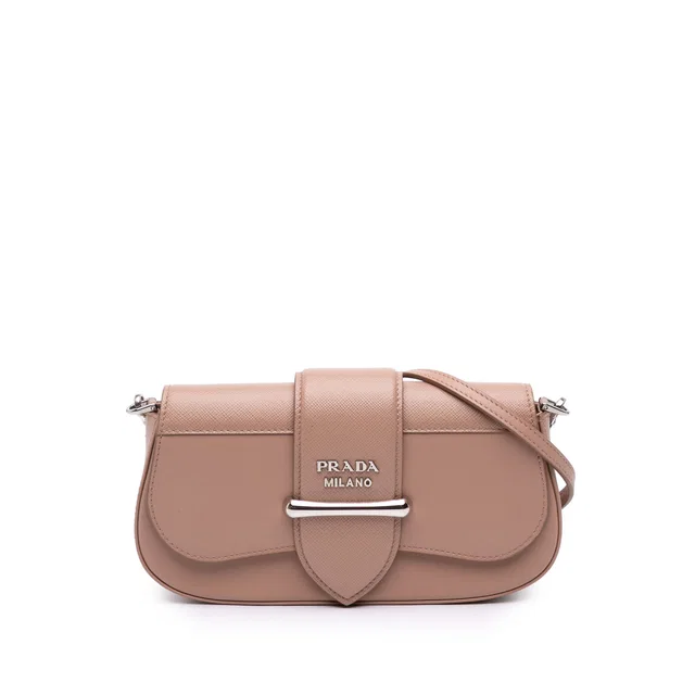 Beige Prada Mini Saffiano and City Calf Sidonie Crossbody in Beige Saffiano leather from Designer Revival