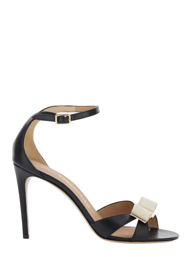 Ferragamo 'Vara' Black Heel Sandal with Bow Detail on the Front in Leather Woman in Black 90% Goat 10% Calf, photo 2 of 8 from Gaudenzi Boutique