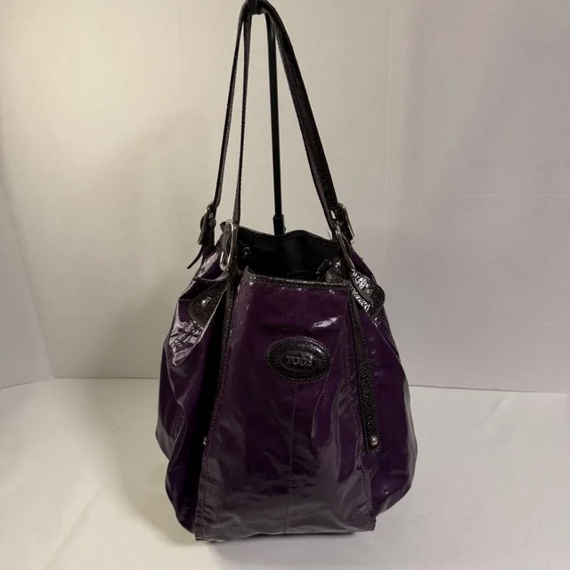 Tod's Shoulder Bag Large Purple Patent Leather Trim Hobo Tote + Luxury Italian in purple|black Patent leather from Poshmark