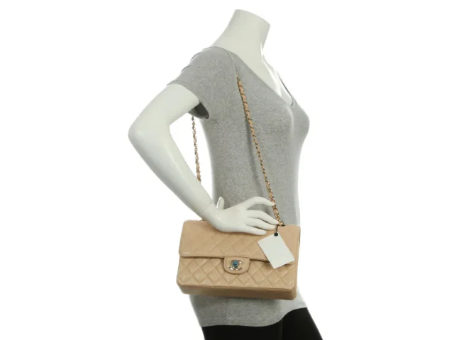 Chanel Medium/Large Iridescent Beige Quilted Caviar Classic Double Flap in Beige Caviar leather from Ann's Fabulous Finds, photo 10 of 10