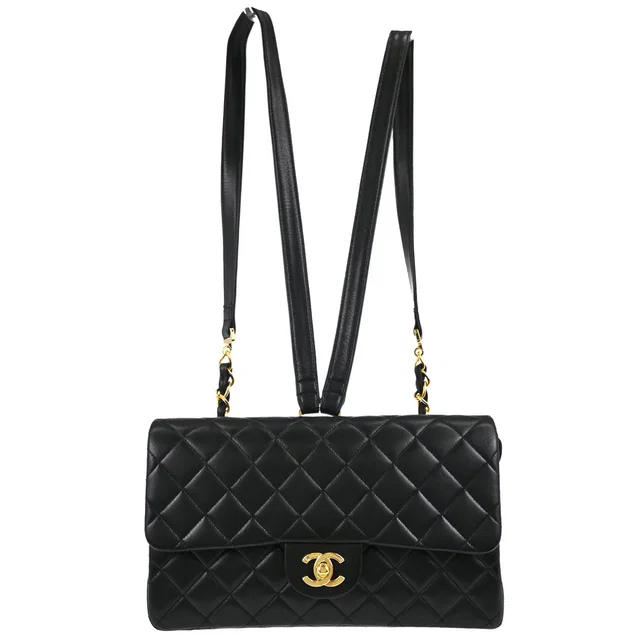 Chanel 1996-1997 Black Lambskin Flap Backpack in Black Lambskin from AMORE Vintage Tokyo