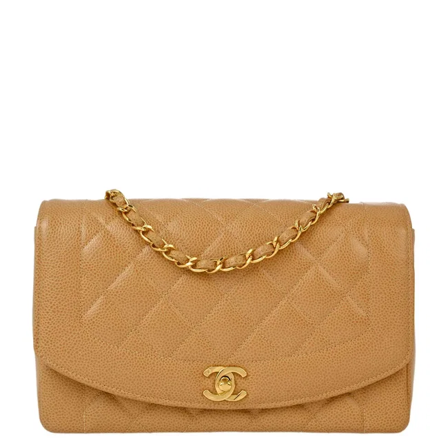 Chanel 1991-1994 Beige Caviar Medium Diana Shoulder Bag in Beige Caviar leather from AMORE Vintage Tokyo