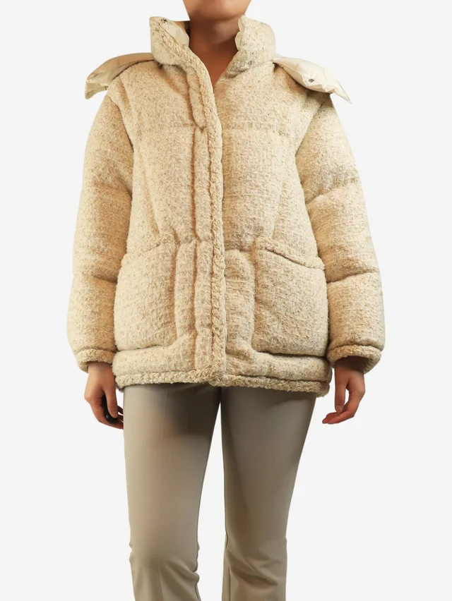 Moncler Cream Agrobate short down jacket - size UK 10 in White from Sign of the Times