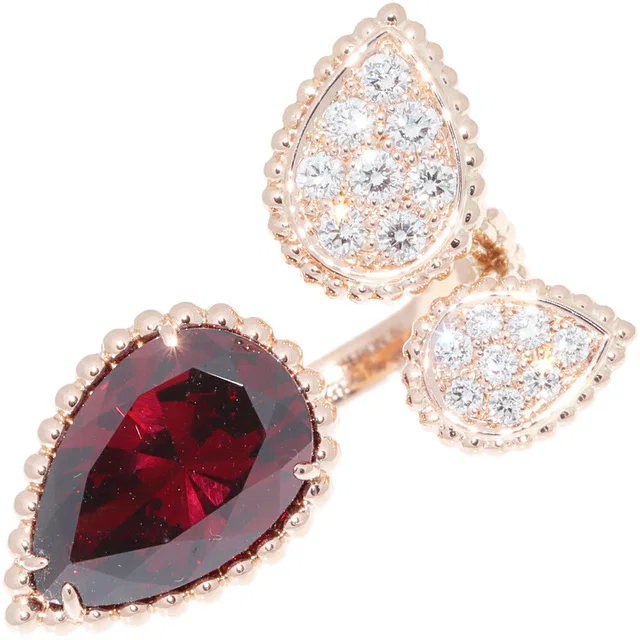 Boucheron Serpent Boheme Au750 Pink Gold Rhodolite Garnet Diamond Ring Size 50 in Pink from LuxUness