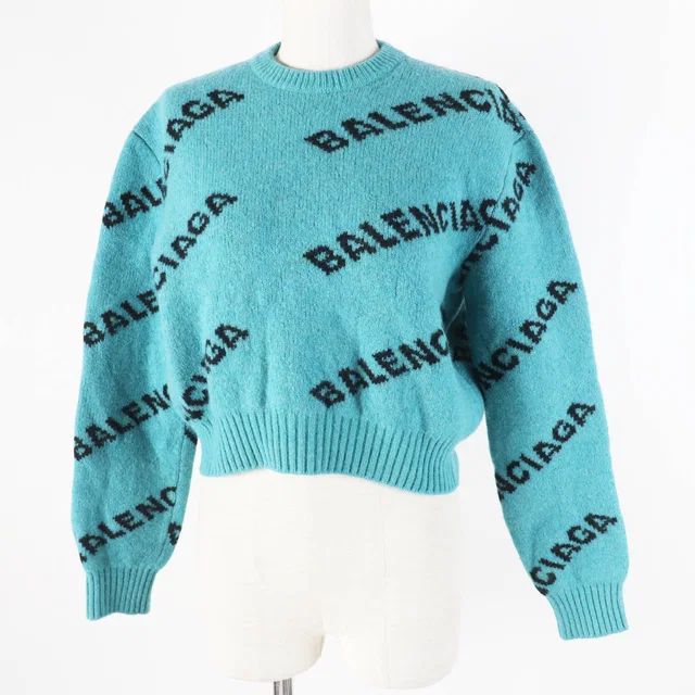 Balenciaga Wool Nylon Jacquard Logo Knit Green 34 in Green Nylon from LuxUness