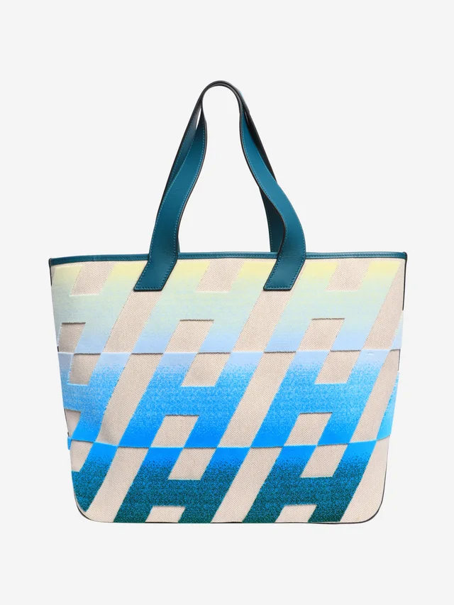 Hermès Neutral and teal 2021 Cabas H en Biais 40 tote bag in Blue Canvas from Sign of the Times