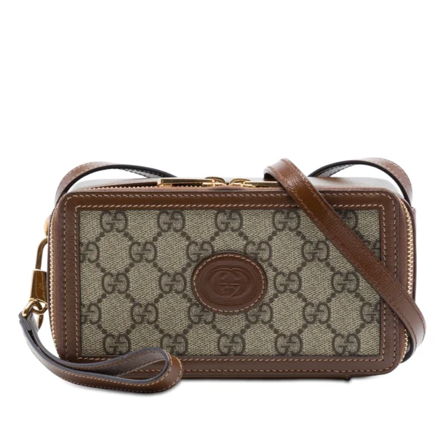 Beige Gucci GG Supreme Interlocking G Crossbody in Beige Coated canvas from Designer Revival