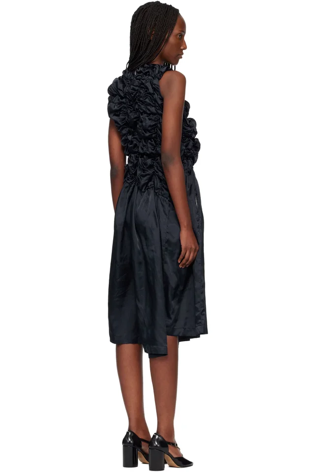 Comme des Garçons Comme des Garçons Navy Satin Thin Garment Dyed Midi Dress, photo 3 of 4 from SSENSE