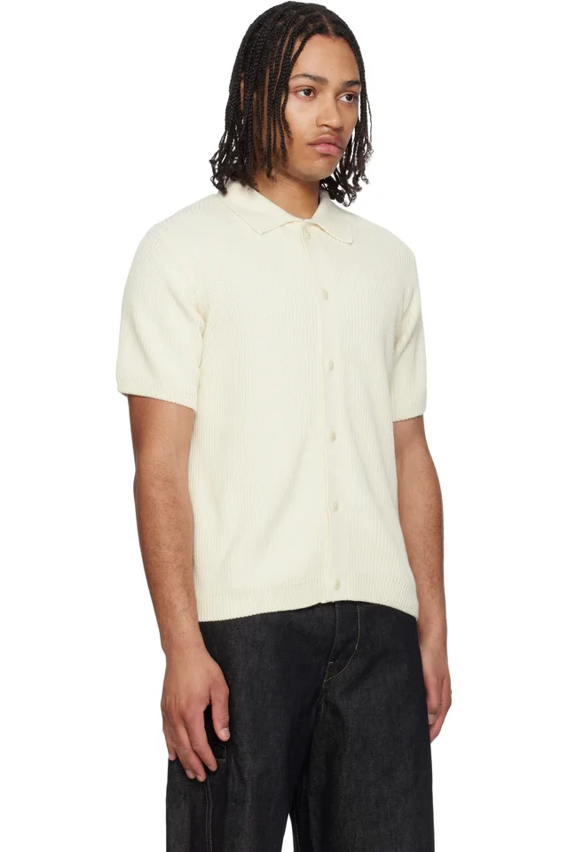 Merz b. Schwanen Off-White 1961 Ribbed Cotton Knit Shirt, photo 2 of 4 from SSENSE