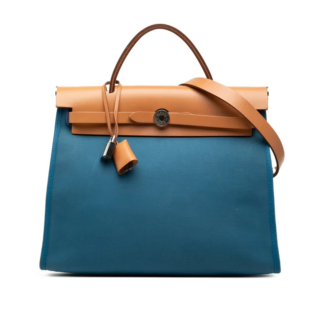 Blue Hermès Toile Herbag Zip 31 Satchel in Blue Canvas from Designer Revival