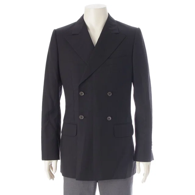 Saint Laurent Rive Gauche Tom Ford Era Wool Double Breasted Wide Lapel Stripe in Wool from The Reluxe