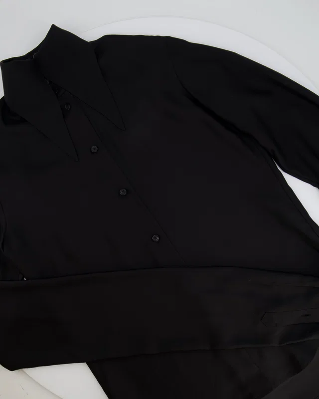 The Row Black Silk Long Sleeve Shirt with Collar Detail Size 0 (UK 4) in Black Silk from Sellier
