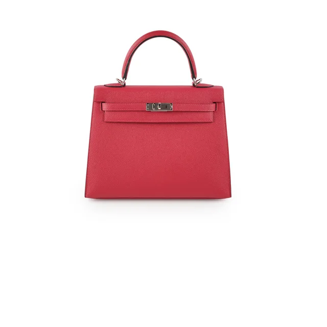 Hermès Kelly 25 Sellier Epsom Verso Framboise/Prune in Epsom leather from The Purse Affair