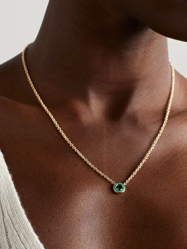 ALISON LOU Madison 14-karat gold, emerald and enamel necklace in Green, photo 2 of 2 from NET-A-PORTER (Canada)
