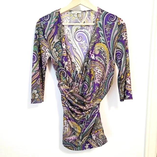 Etro Purple Paisley V-Neck Long Sleeve Dress in gold|purple from Poshmark