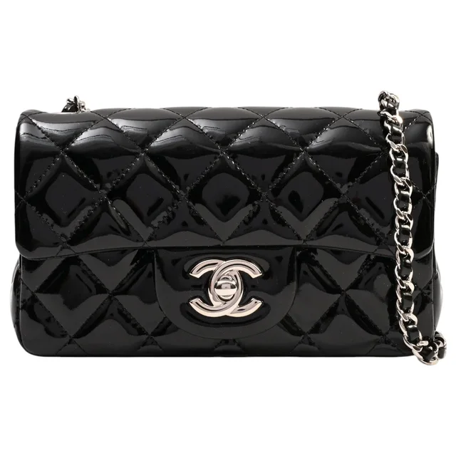 Chanel 2013-era Patent Classic Flap Chain Mini Bag, Black in Black Patent leather from VINTAGE QOO TOKYO