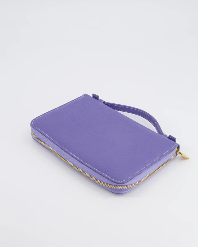 Loro Piana Purple Leather Top Handle Wallet with Gold LP Logo Zipper Detail in Purple Leather from Sellier, photo 18 of 18