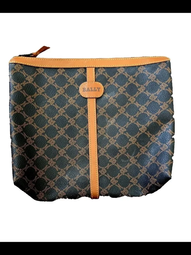 Bally Vintage Monogram Coated Canvas Leather Tolietry Travel Bag Zip Clutch Bag in green|neutral|brown Coated canvas from Poshmark