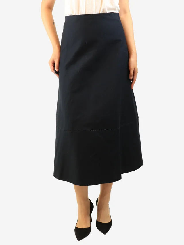 The Row Navy cotton A-line midi skirt - size UK 8 in Navy from Sign of the Times