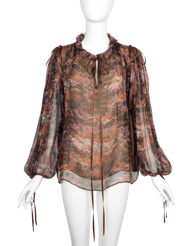 Saint Laurent Vintage Haute Couture AW 1977 'Les Chinoises' Autumnal Foliage Print Silk Top in Silk from Amarcord Vintage Fashion