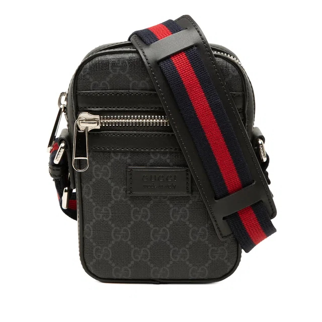 Black Gucci Mini GG Supreme Web Messenger Bag in Black Coated canvas from Designer Revival