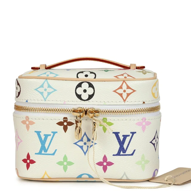 Louis Vuitton X Takashi Murakami Nice Nano White Multicolor Monogram Gold Hardware in White Coated canvas from Madison Avenue Couture