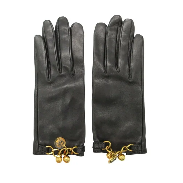 Hermès Gloves Logo Charm Chain Lambskin 7.5 Black in Black Lambskin from The Reluxe