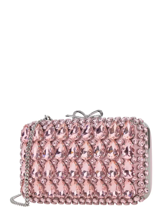 SELF-PORTRAIT "PINK SATIN CRYSTAL CLUTCH BAG" Pink Clutch Bag with crystals on the front in satin for women in Pink, photo 3 of 10 from Gaudenzi Boutique