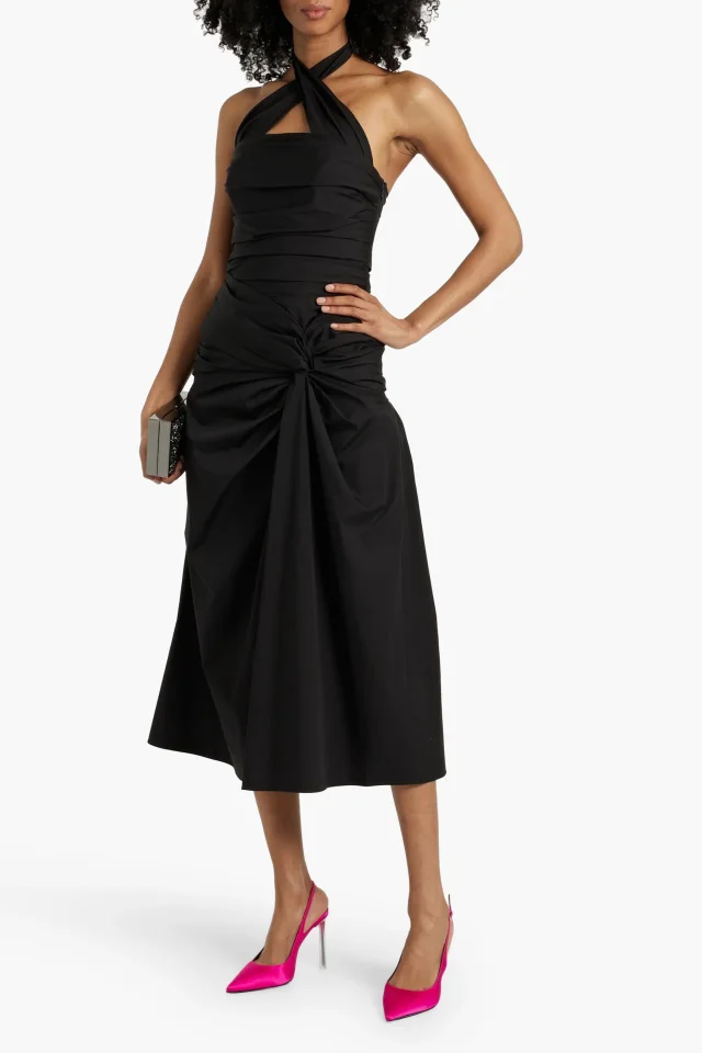 Carolina Herrera Twisted Cotton-Blend Poplin Halterneck Midi Dress, photo 2 of 4 from THE OUTNET