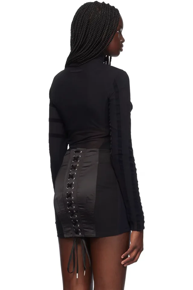Jean Paul Gaultier Black 'The Striped Flocked' Bodysuit, photo 3 of 5 from SSENSE