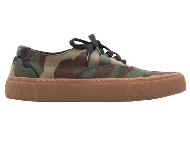 Brown & Multicolor Saint Laurent Camo Low-Top Sneakers Size 38 in Brown Canvas from Designer Revival