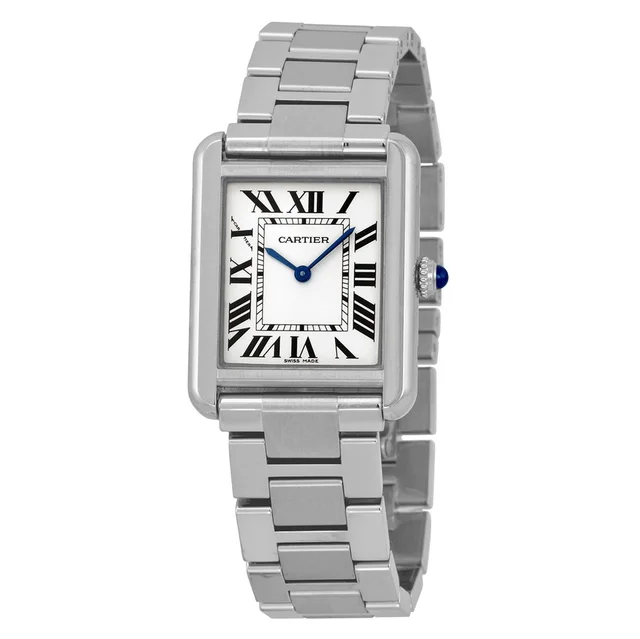 Cartier Tank Solo Silver Opalined Dial Ladies Watch W5200013 in blue|silver|black|gray from Jomashop.com