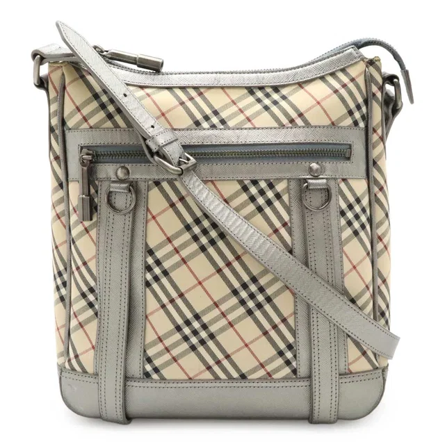 Burberry Nova Check Canvas Metallic Leather Shoulder Bag in Canvas from LuxUness