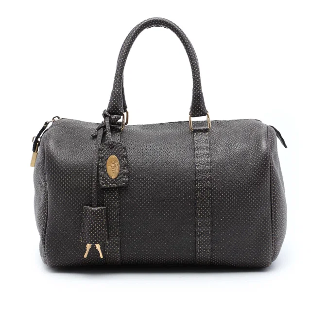 Brown Fendi Perforated Leather Selleria Boston Bag in Brown Leather from Designer Revival