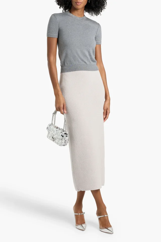 Valentino Garavani Bouclé-Knit Silk-Blend Midi Skirt in Grey, photo 2 of 4 from THE OUTNET