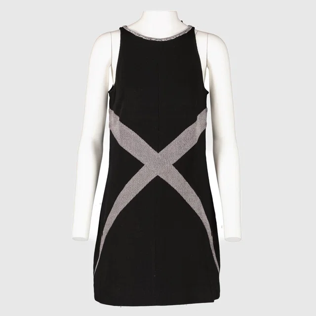 Chanel 13P Black Knit Graphic Panels Dress - Size FR38 in Black Nylon from Labellov