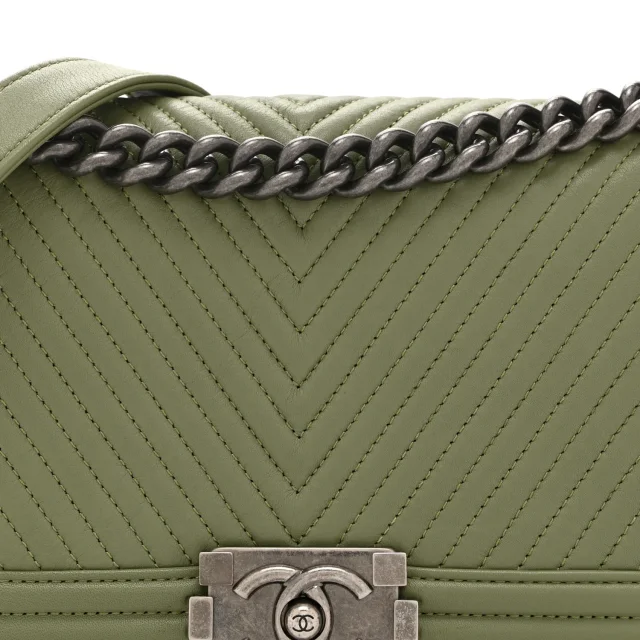 Chanel Chevron Quilted Medium Boy Flap Green in Green Calfskin from FASHIONPHILE, photo 8 of 10