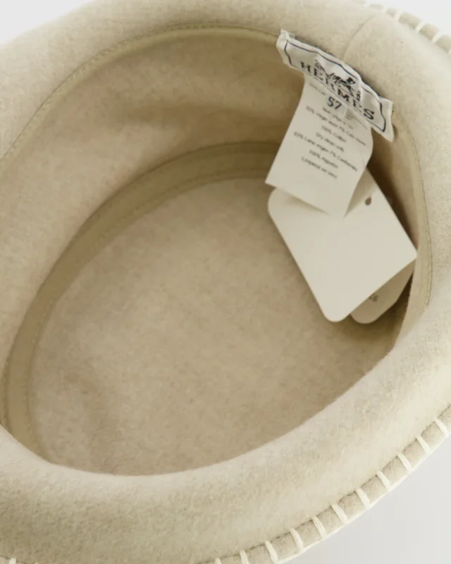 Hermès Corde, Ecru Wool and Cashmere Harper Point Avalon Bucket Hat Size 57 in Cashmere from Sellier, photo 10 of 10