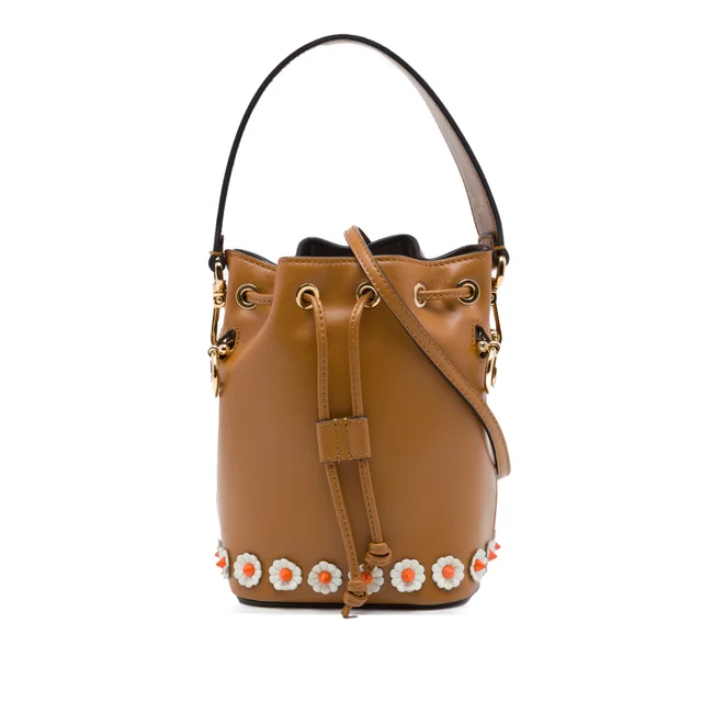 Brown Fendi Mini Leather Studded Floral Mon Tresor Bucket Bag Satchel in Brown Leather from Designer Revival, photo 1 of 1