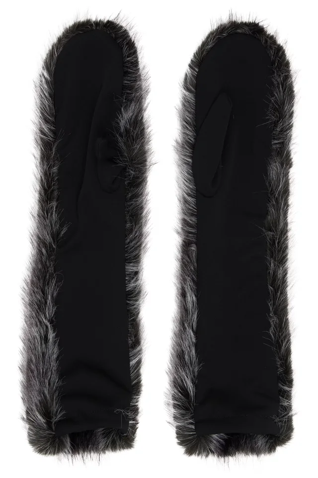 Anna Sui SSENSE Exclusive Gray Mink Faux-Fur Mittens, photo 2 of 3 from SSENSE