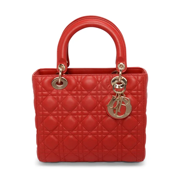 Cannage Medium Lady Dior Bag in Red Lambskin from Blue Spinach
