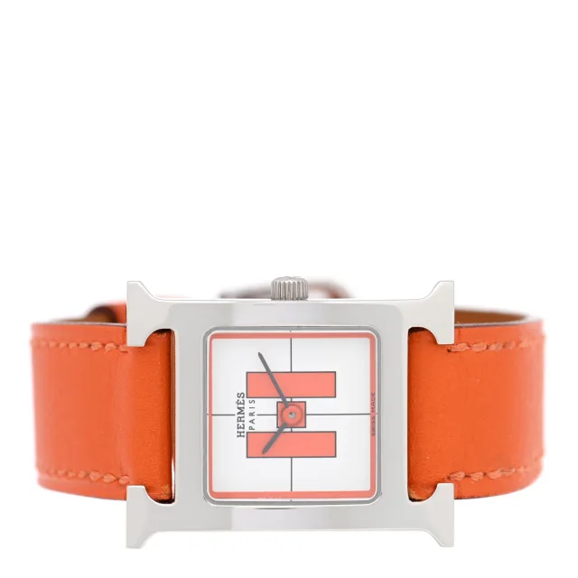 Hermès Stainless Steel Swift 21mm Heure H Hour Quartz Watch Orange in Orange Swift leather from FASHIONPHILE, photo 2 of 5