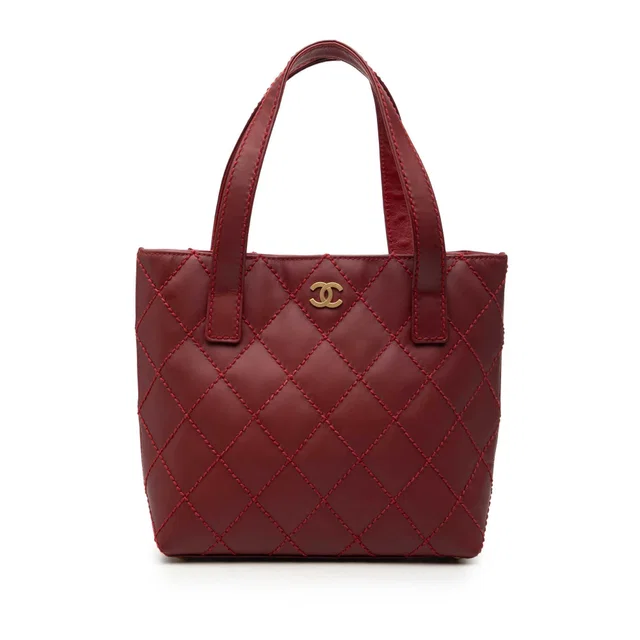 Red Chanel Small CC Calfskin Surpique Tote in Red Calfskin from Designer Revival