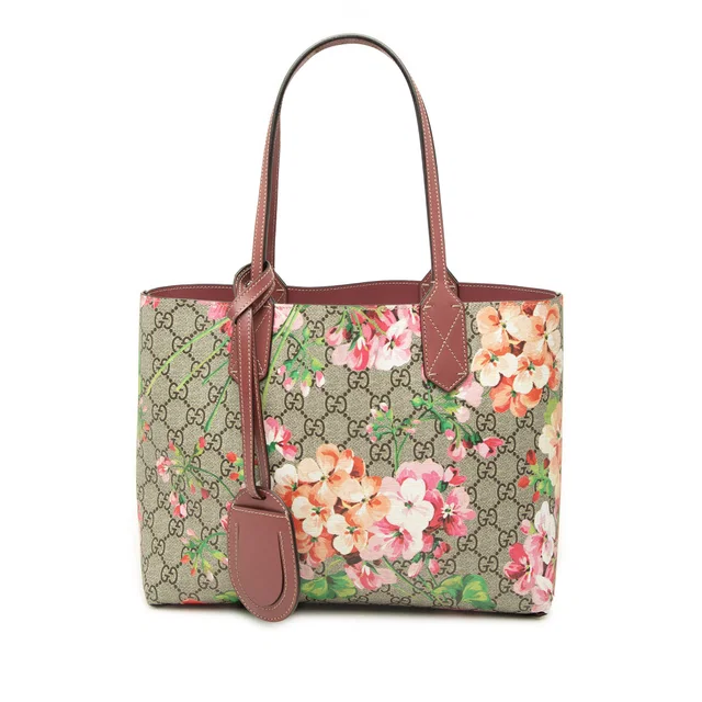 Beige Gucci Small GG Supreme Blooms Reversible Tote in Beige Coated canvas from Designer Revival