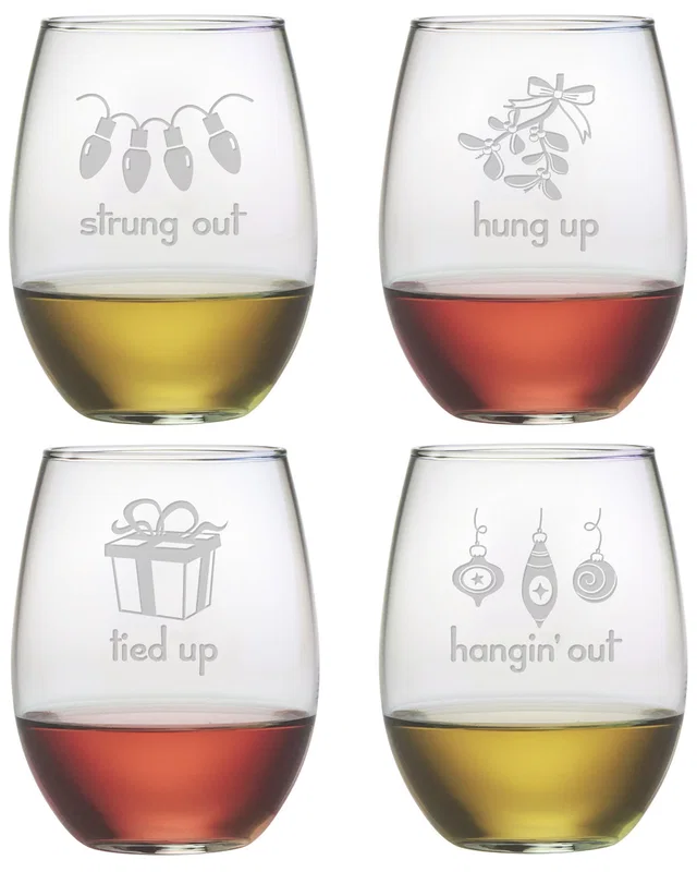 Susquehanna Glass Holiday Hang Set of Four 21oz Stemless Wine Glasses, image 1 of 1 from Rue La La