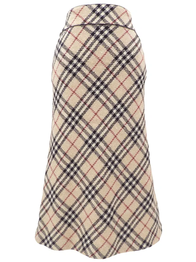 Burberry Nova Check Pattern Skirt #40 Beige in Beige Wool from VINTAGE QOO TOKYO