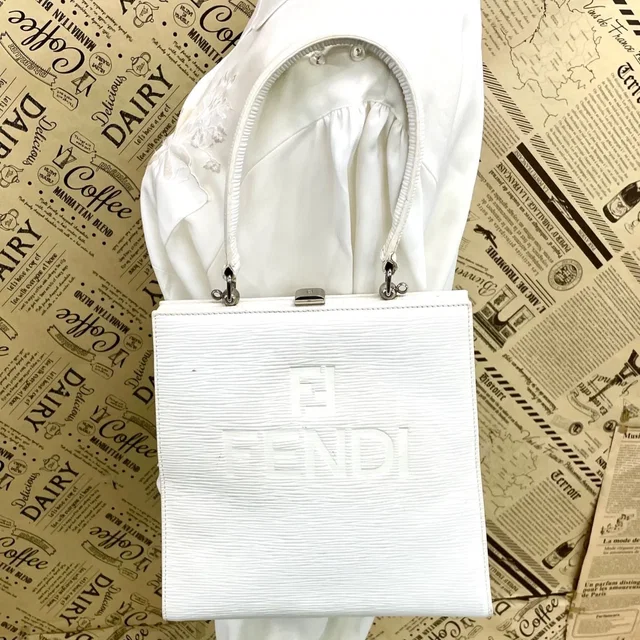 Fendi FF Logo Tote Shoulder Bag 2-Way White Leather in White Leather from The Reluxe