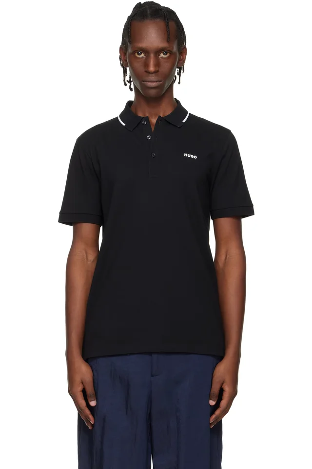 Black Stretch Cotton Slim-Fit Logo Polo, image 1 of 1 from SSENSE
